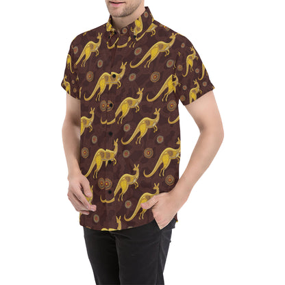 Kangaroos Aboriginal Pattern Print Design 08 Men's Short Sleeve Button Up Shirt