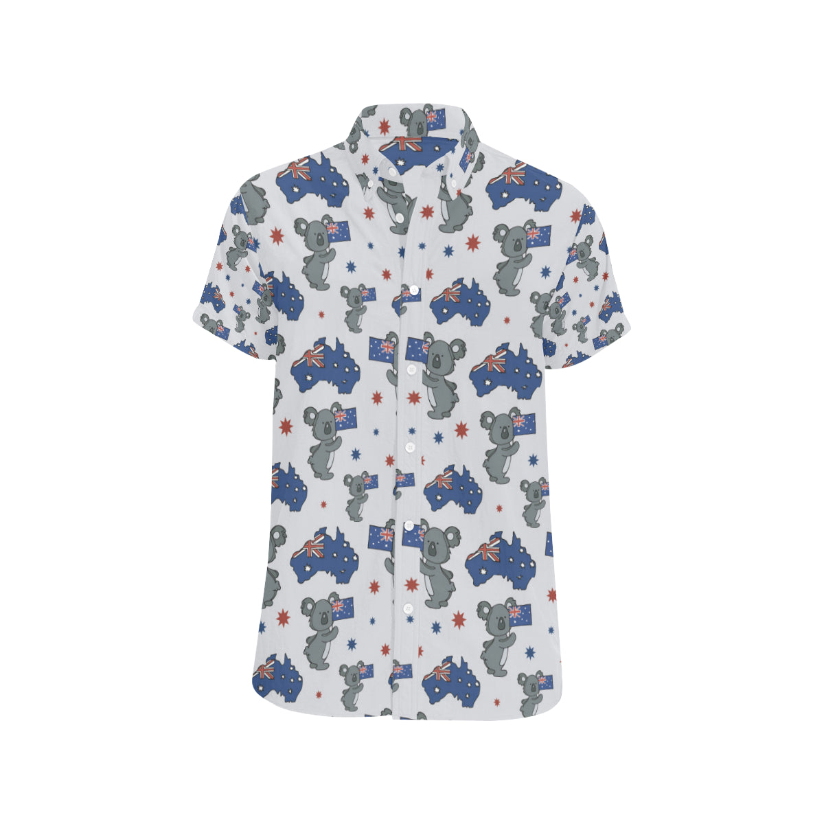 Koala Australia Day Themed Design Men's Short Sleeve Button Up Shirt