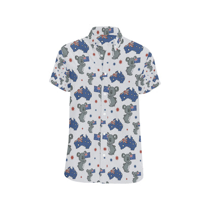 Koala Australia Day Themed Design Men's Short Sleeve Button Up Shirt