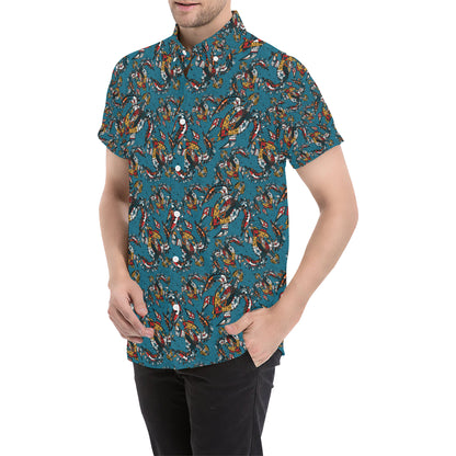 Sea Turtle Tribal Colorful Hand Drawn Men's Short Sleeve Button Up Shirt
