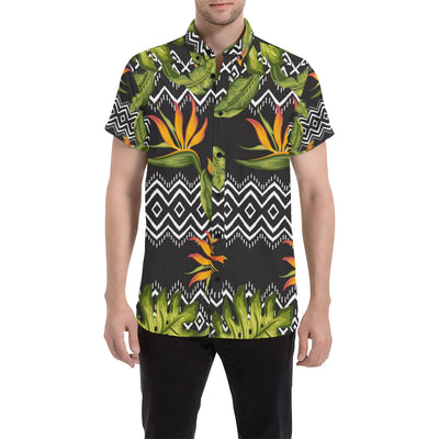 Bird Of Paradise Pattern Print Design BOP07 Men's Short Sleeve Button Up Shirt