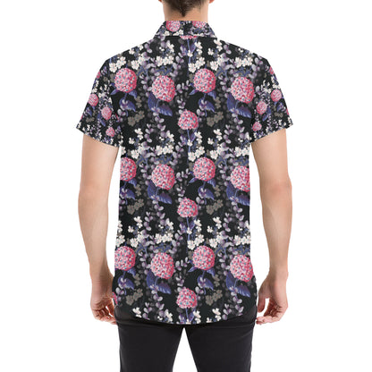 Hydrangea Pattern Print Design HD04 Men's Short Sleeve Button Up Shirt