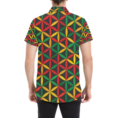 Rasta Pattern Print Design A04 Men's Short Sleeve Button Up Shirt