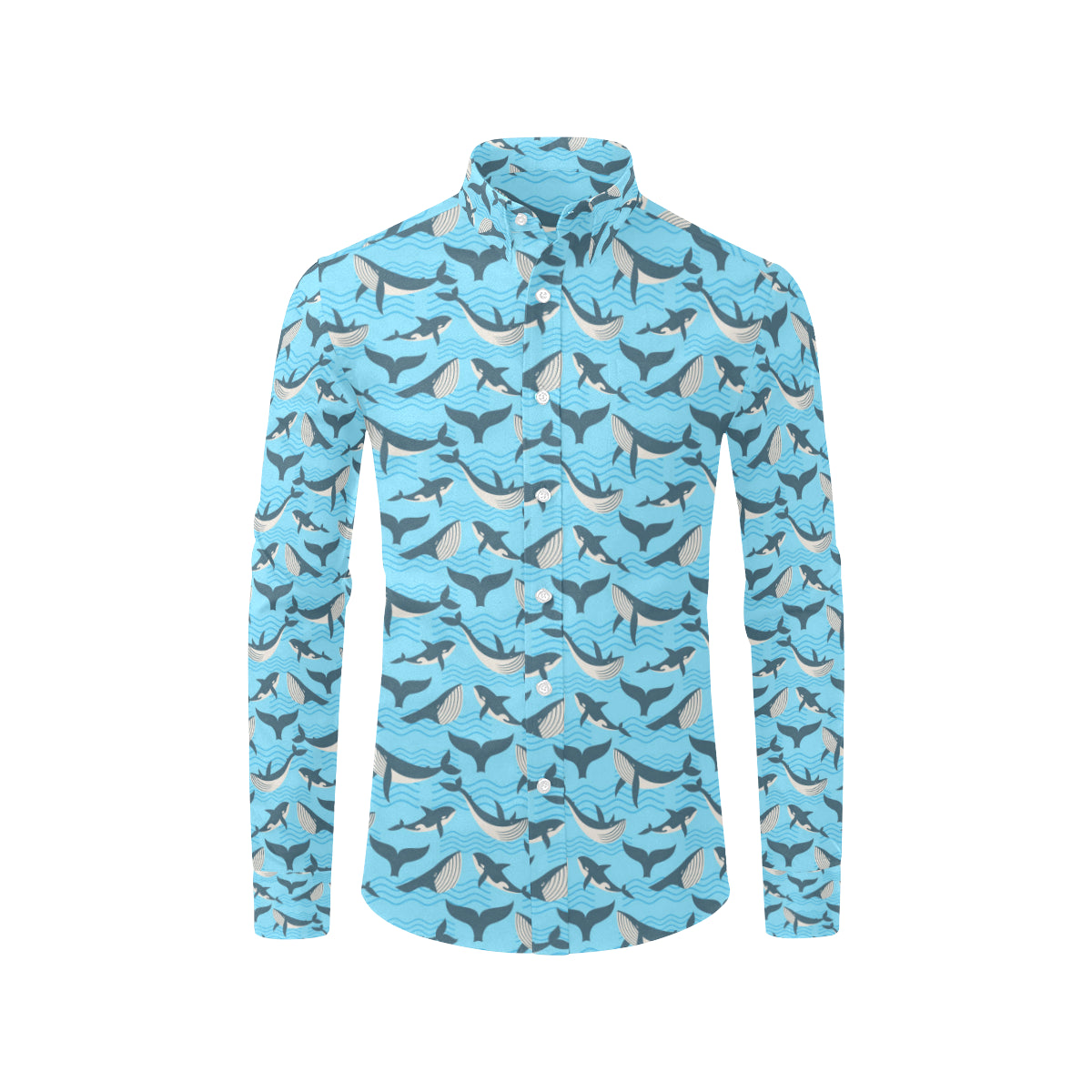 Whale Pattern Design Themed Print Men's Long Sleeve Shirt