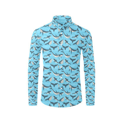 Whale Pattern Design Themed Print Men's Long Sleeve Shirt
