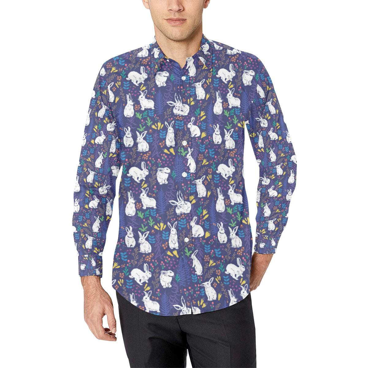 Bunny Pattern Print Design 01 Men's Long Sleeve Shirt