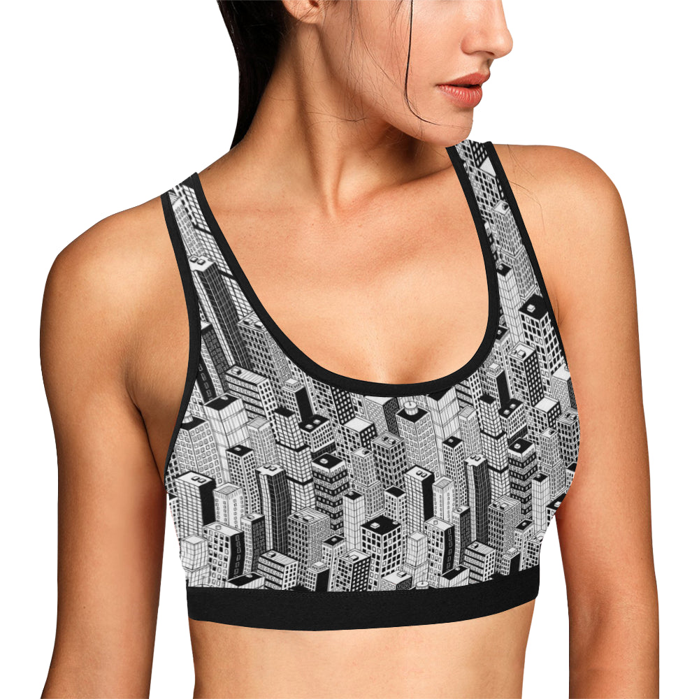 City  Pattern Print Design 02 Sports Bra