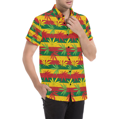 Rasta Pattern Print Design A03 Men's Short Sleeve Button Up Shirt