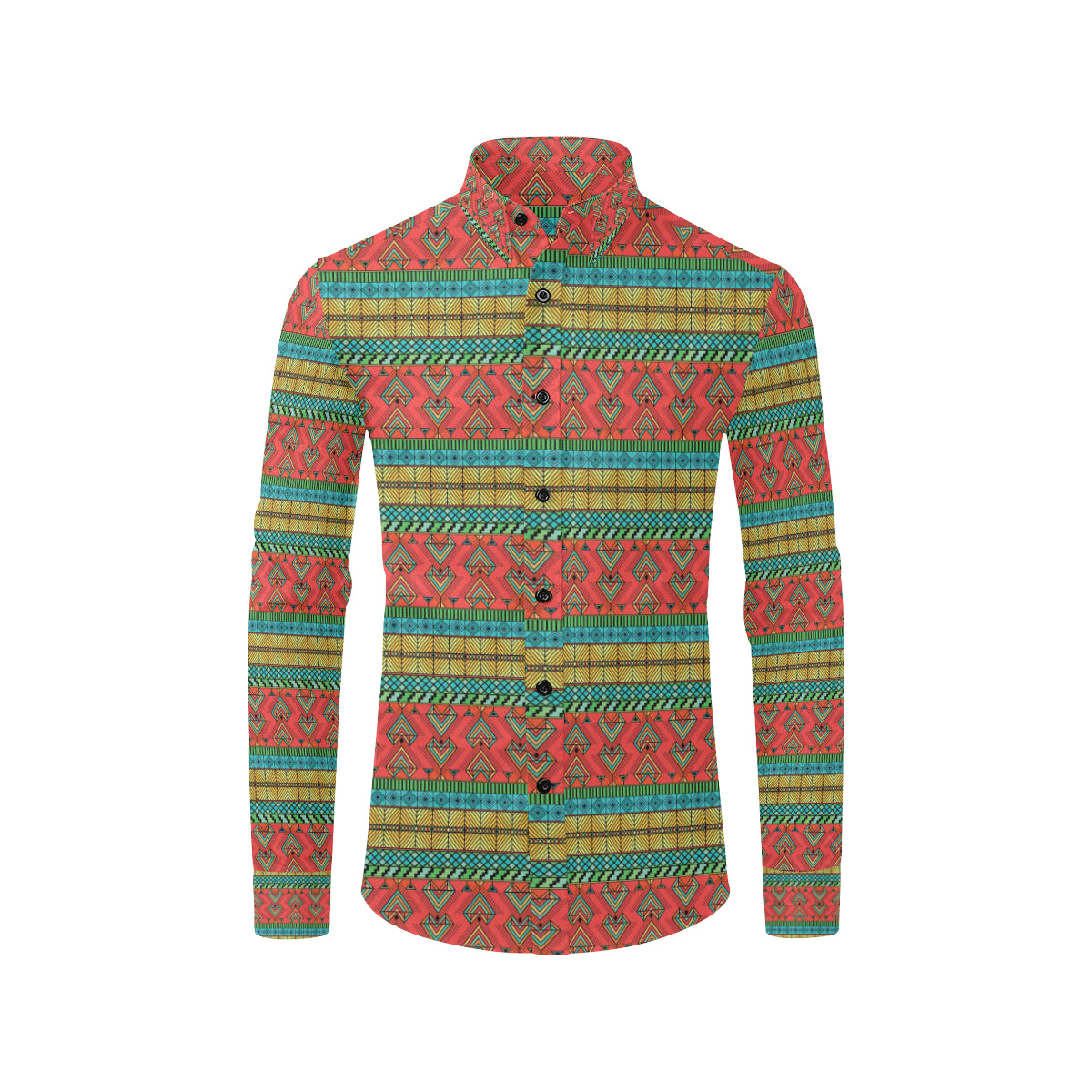 African Colorful Zigzag Print Pattern Men's Long Sleeve Shirt