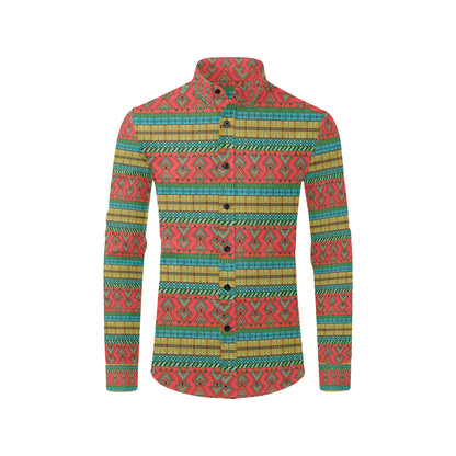 African Colorful Zigzag Print Pattern Men's Long Sleeve Shirt