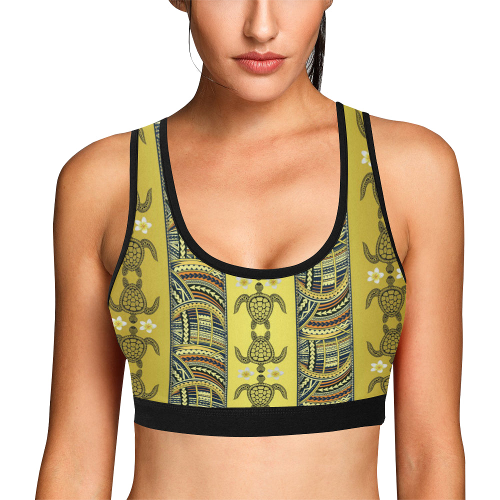 Polynesian Turtle Hawaiian Design Print Sports Bra