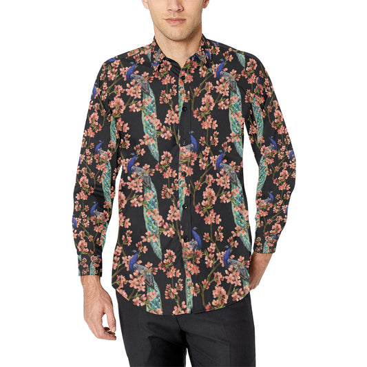 Peacock Pattern Print Design A01 Men's Long Sleeve Shirt