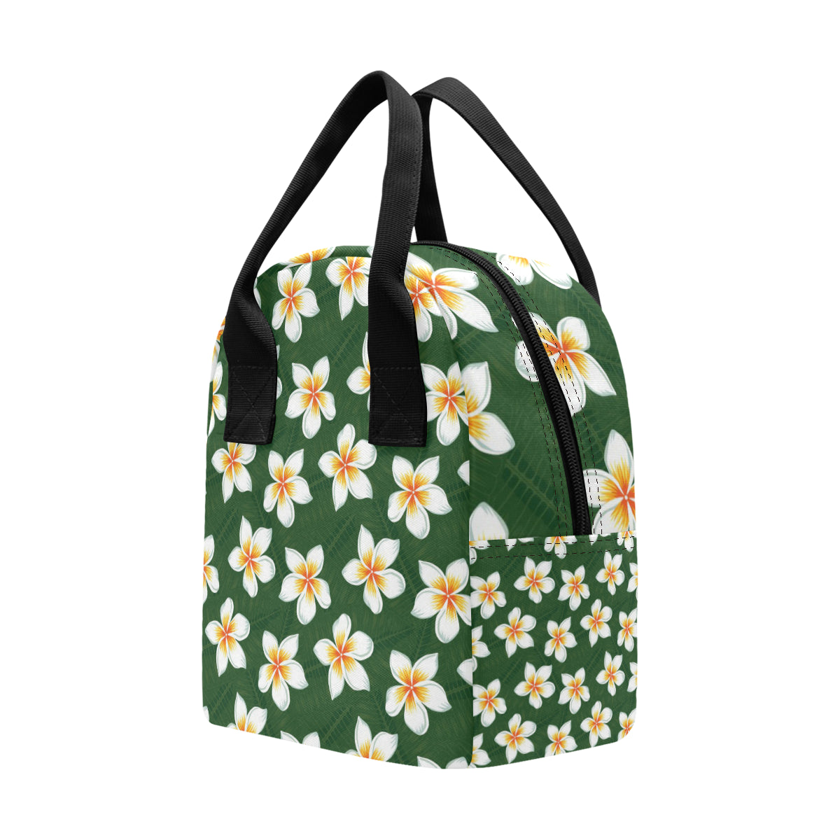 White Plumeria Pattern Print Design PM020 Insulated Lunch Bag