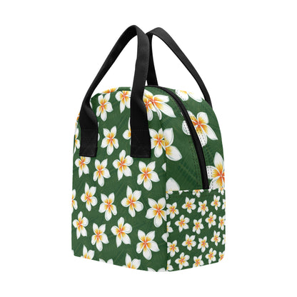 White Plumeria Pattern Print Design PM020 Insulated Lunch Bag