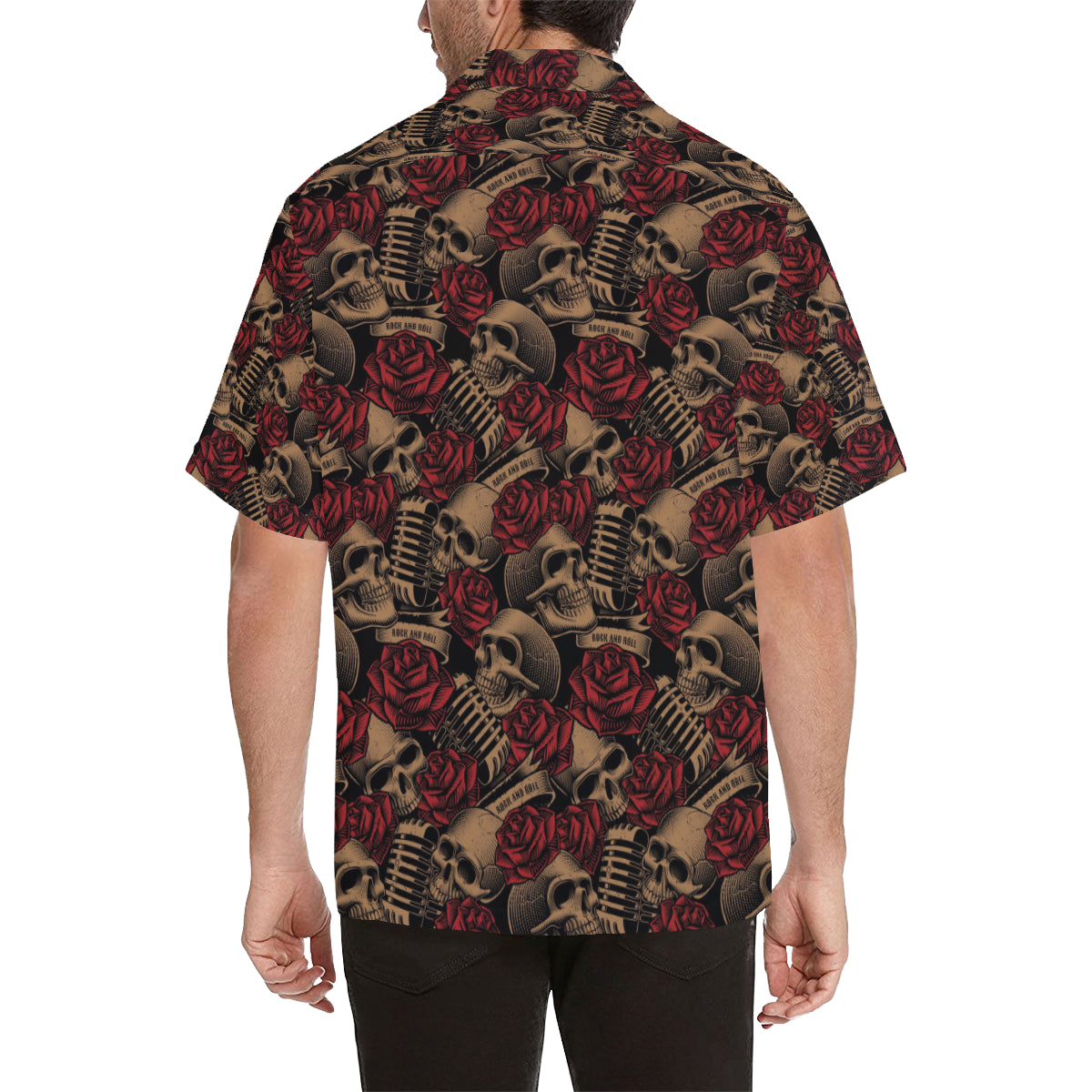 Microphone Skull Rose Pattern Print Design 02 Men's Hawaiian Shirt