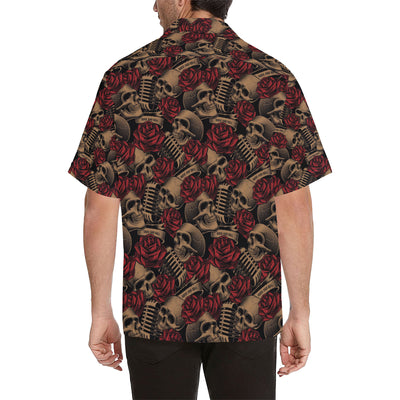 Microphone Skull Rose Pattern Print Design 02 Men's Hawaiian Shirt