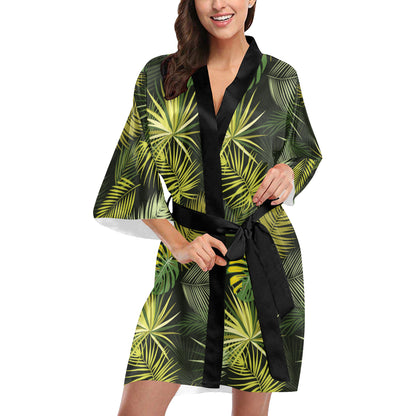 Palm Leaf Pattern Print Design A05 Women's Short Kimono