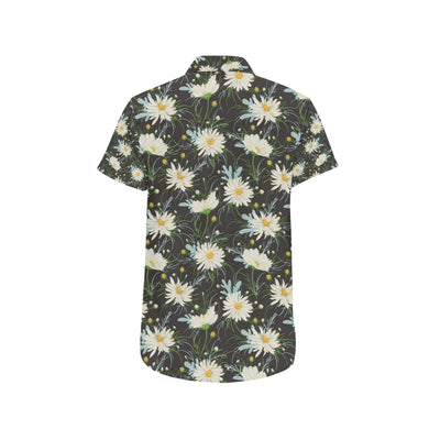 Daisy Pattern Print Design DS08 Men's Short Sleeve Button Up Shirt