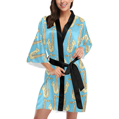 Saxophone Pattern Print Design 03 Women's Short Kimono