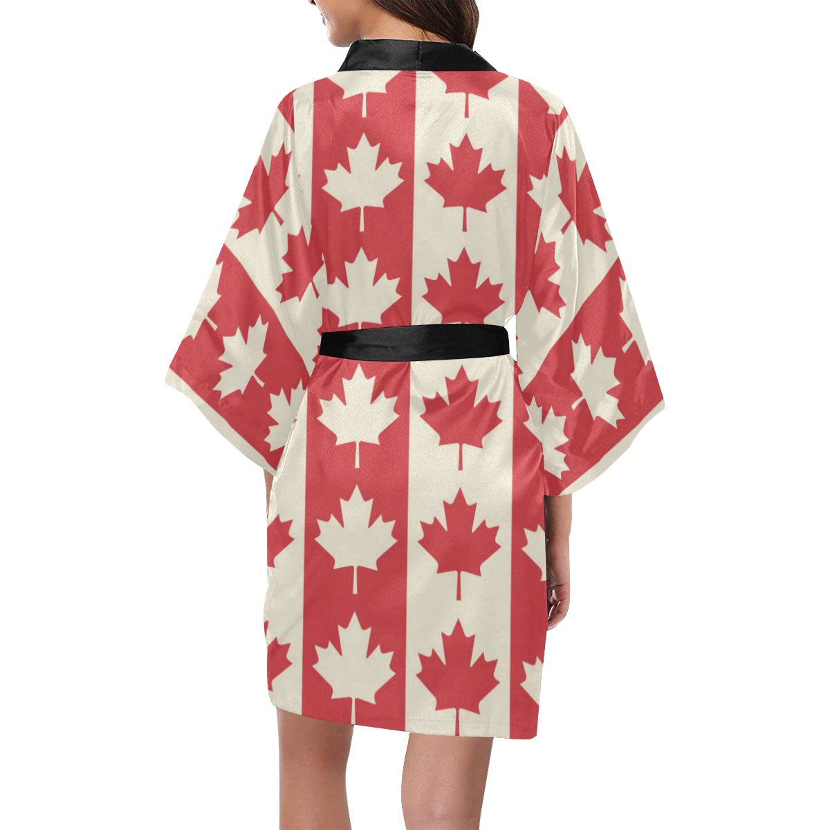 Maple Leaf Pattern Print Design 02 Women's Short Kimono