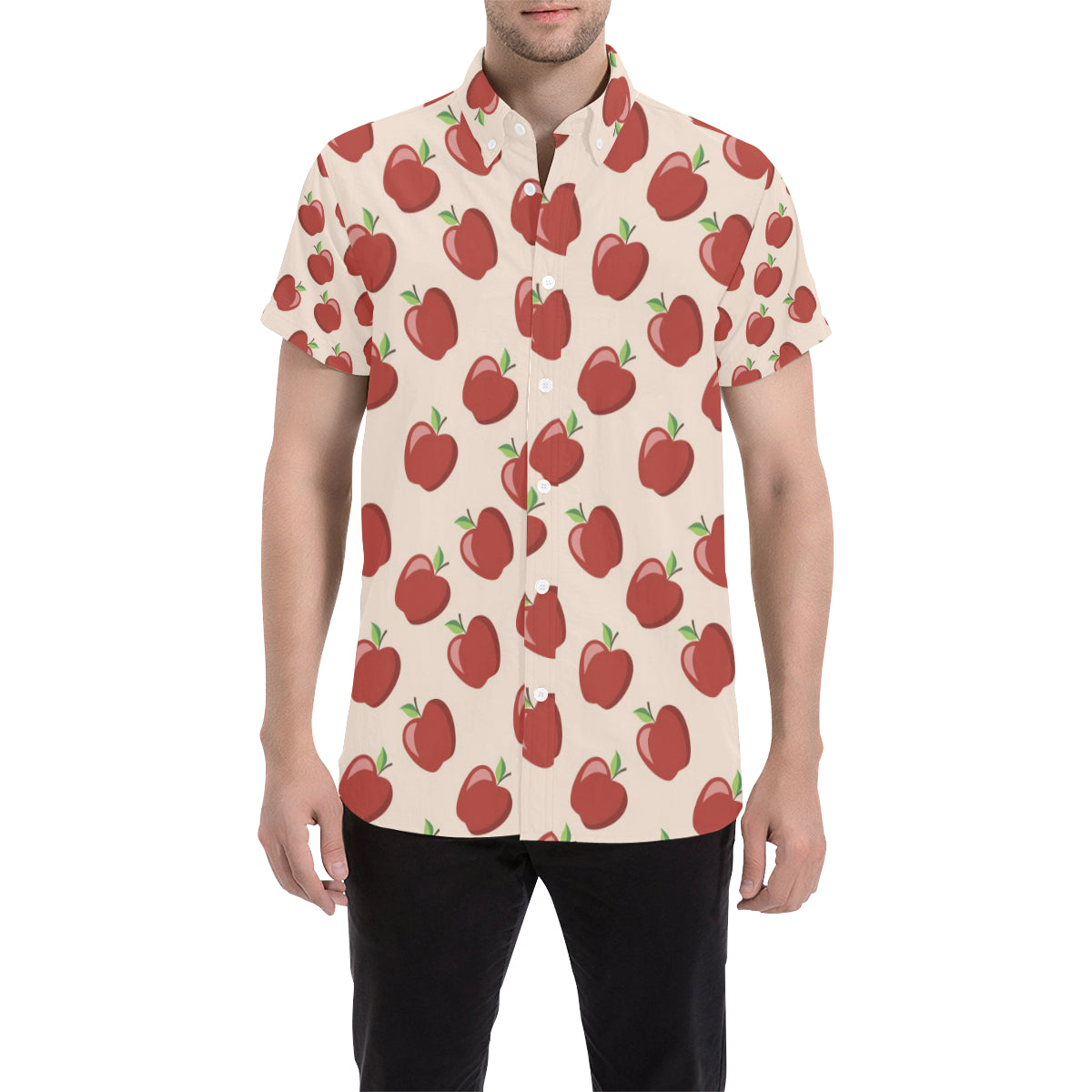 Apple Pattern Print Design AP01 Men's Short Sleeve Button Up Shirt