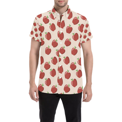 Apple Pattern Print Design AP01 Men's Short Sleeve Button Up Shirt