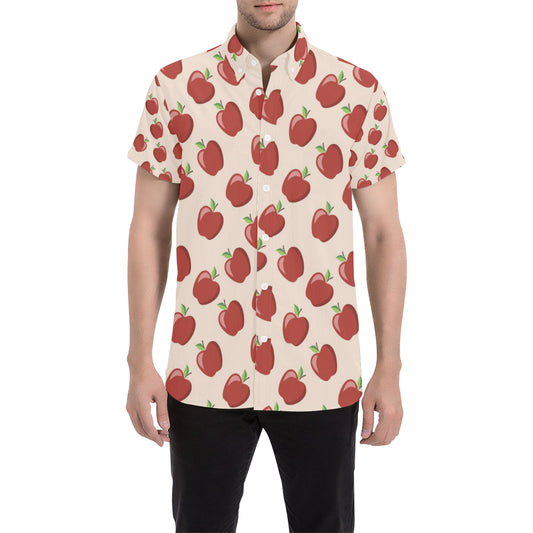 Apple Pattern Print Design AP01 Men's Short Sleeve Button Up Shirt