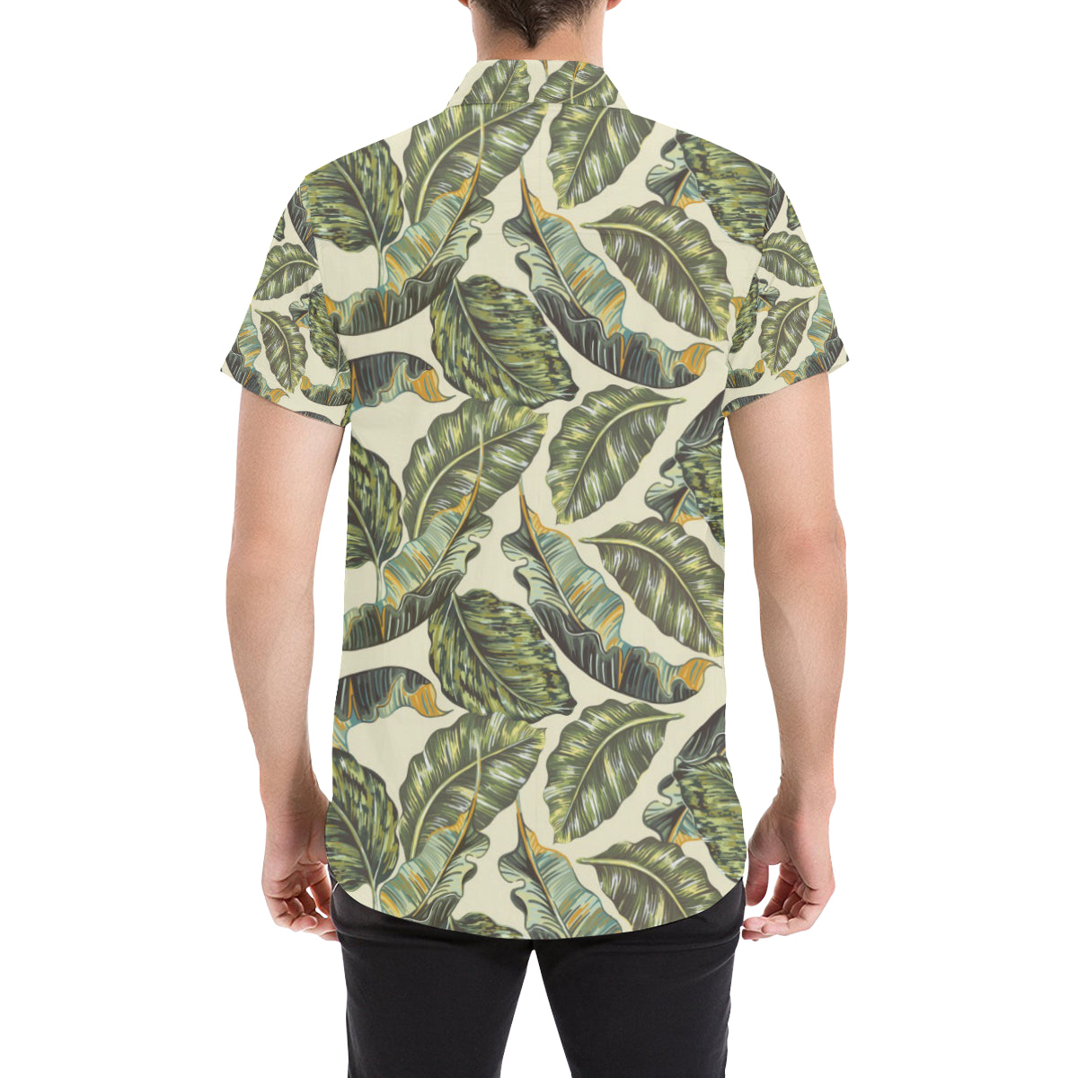 Banana Leaf Pattern Print Design BL08 Men's Short Sleeve Button Up Shirt