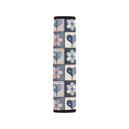 Patchwork Heart Flower Pattern Print Design 01 Car Seat Belt Cover