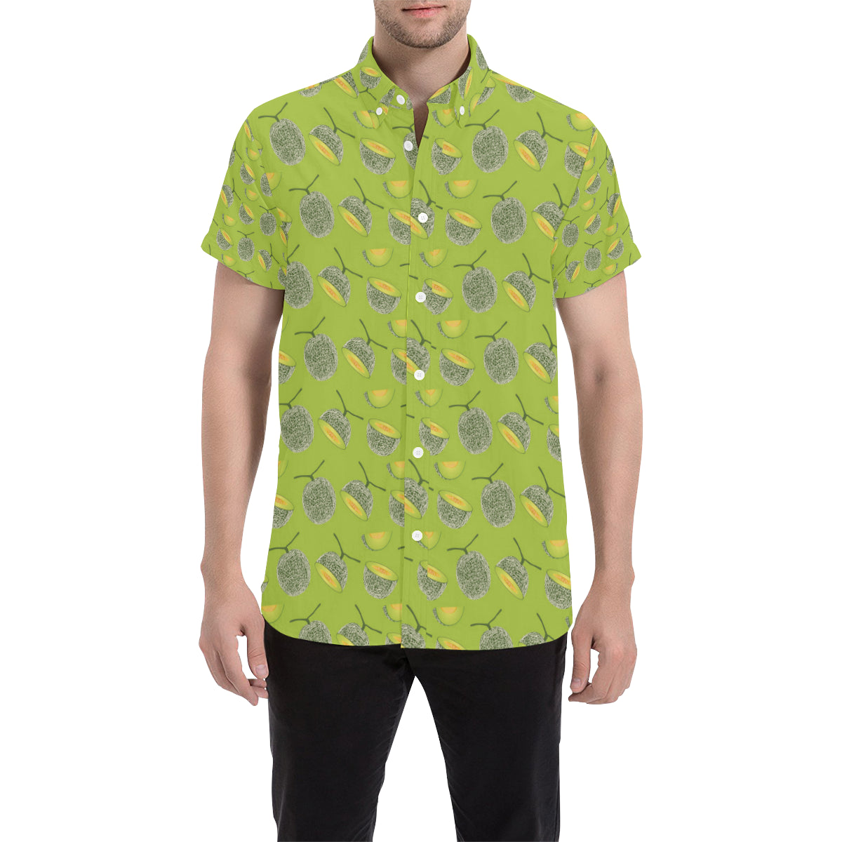 Cantaloupe Pattern Print Design 03 Men's Short Sleeve Button Up Shirt