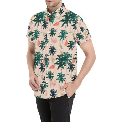 Palm Tree Pattern Print Design PT014 Men's Short Sleeve Button Up Shirt