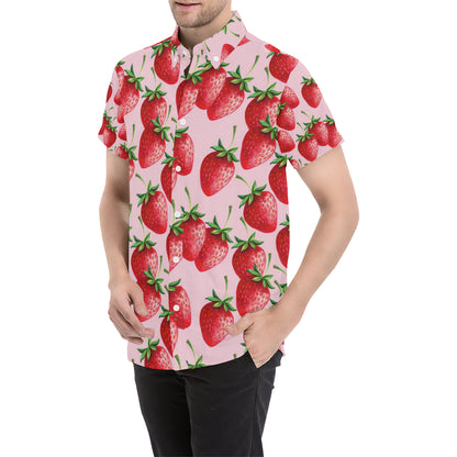 Strawberry Pattern Print Design SB03 Men's Short Sleeve Button Up Shirt