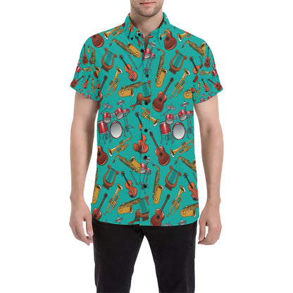 Drum Set Pattern Print Design 01 Men's Short Sleeve Button Up Shirt