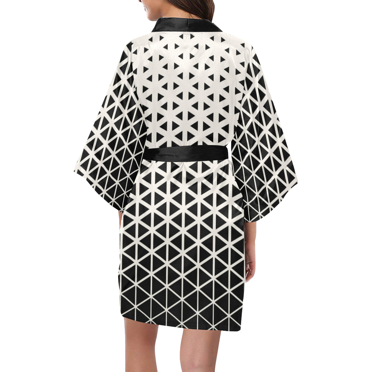 Geometric Black White Pattern Print Design 03 Women's Short Kimono