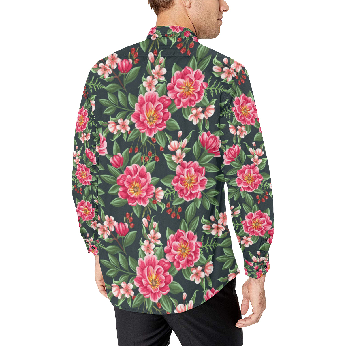Summer Floral Pattern Print Design SF06 Men's Long Sleeve Shirt