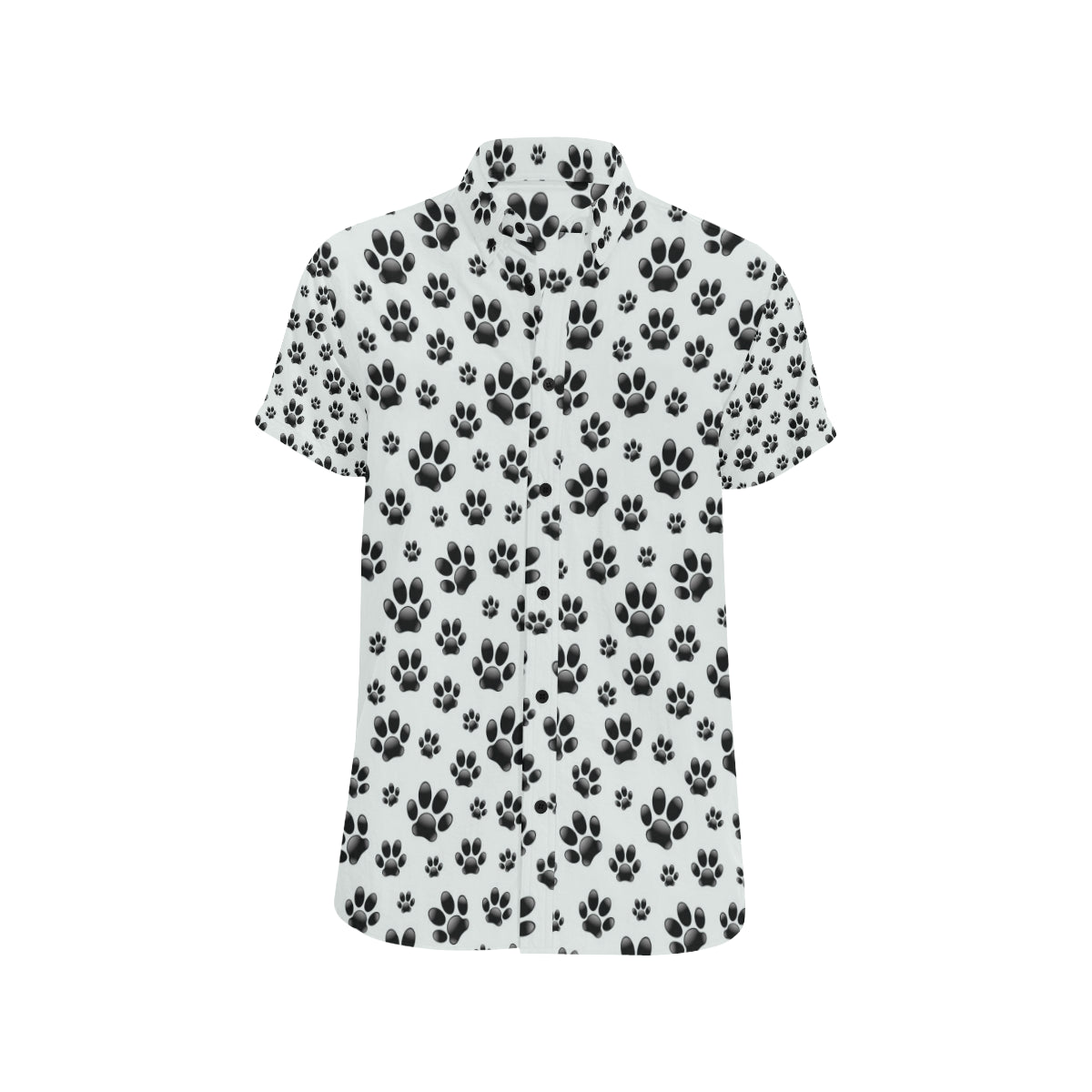 Paw Themed Print Men's Short Sleeve Button Up Shirt