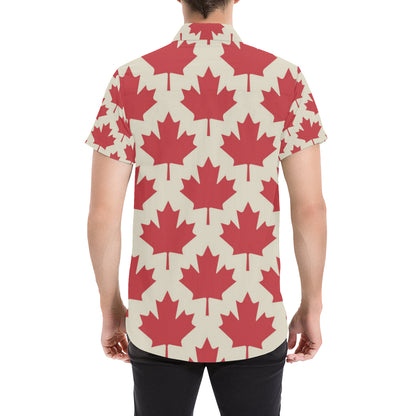 Maple Leaf Pattern Print Design 03 Men's Short Sleeve Button Up Shirt