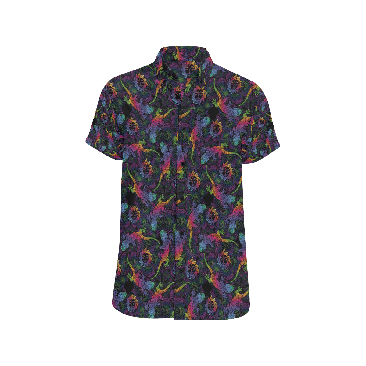 Gecko Rainbow Pattern Print Design 03 Men's Short Sleeve Button Up Shirt
