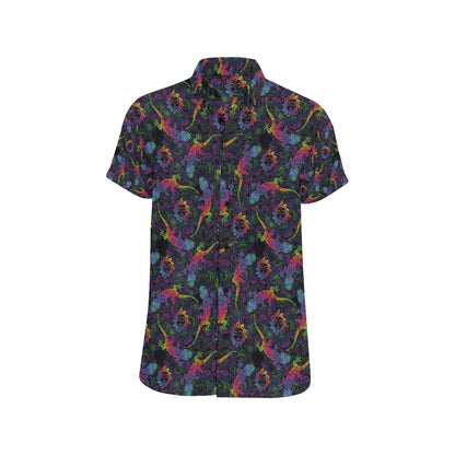 Gecko Rainbow Pattern Print Design 03 Men's Short Sleeve Button Up Shirt
