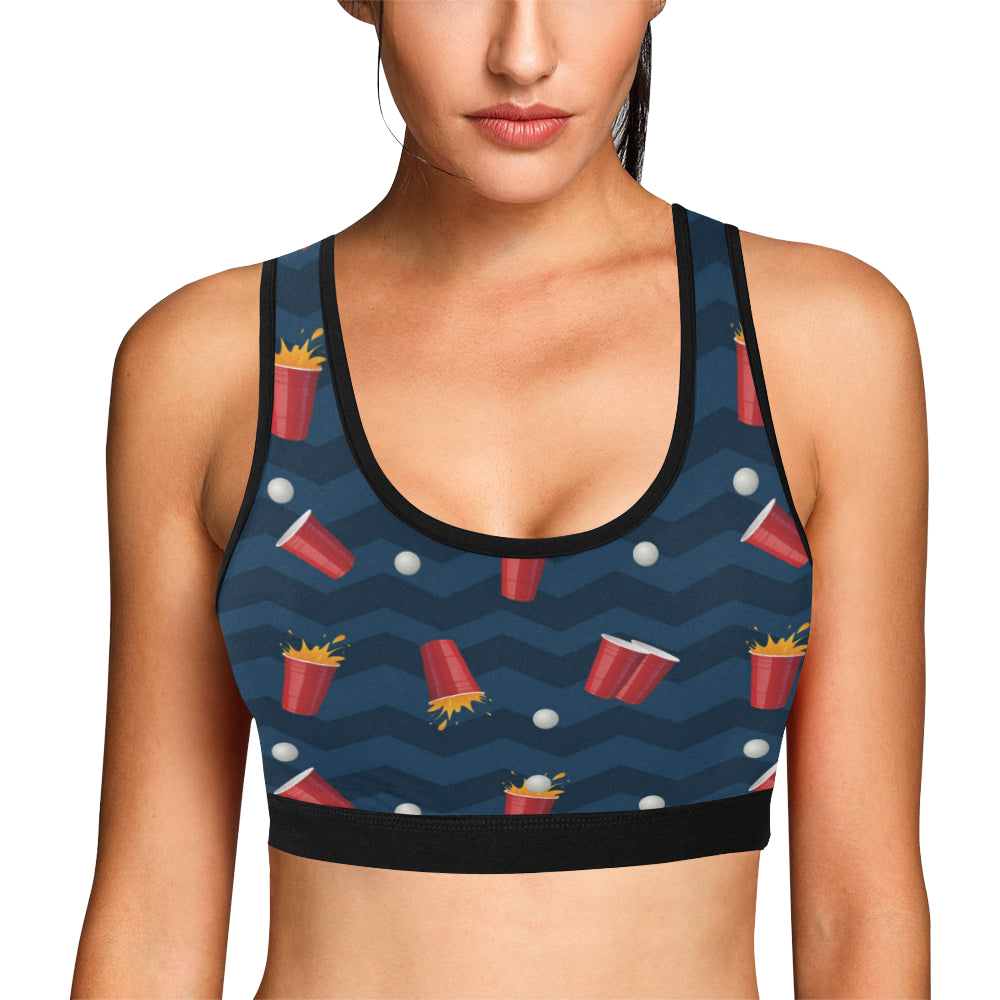 Beer Pong Pattern Print Design 01 Sports Bra