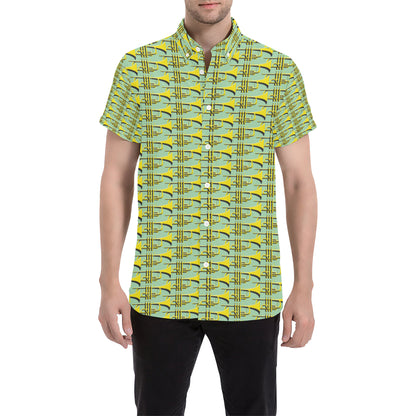Trumpet Vintage Design Print Men's Short Sleeve Button Up Shirt