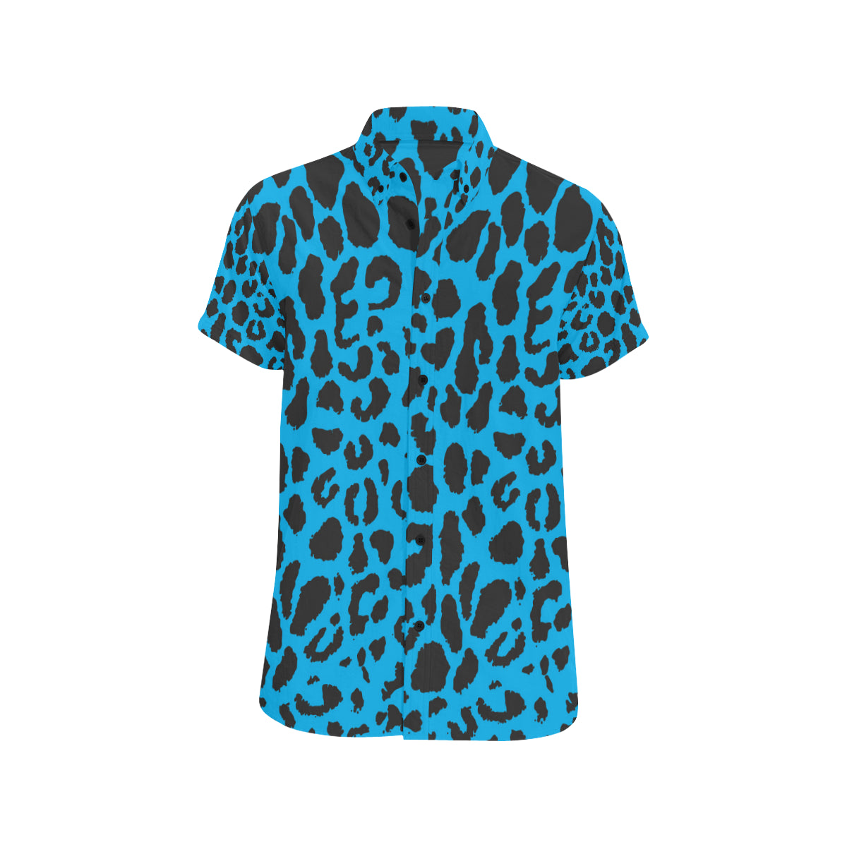Cheetah Blue Print Pattern Men's Short Sleeve Button Up Shirt