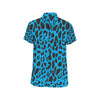 Cheetah Blue Print Pattern Men's Short Sleeve Button Up Shirt