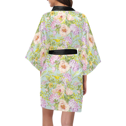 Hydrangea Pattern Print Design HD02 Women Kimono Robe
