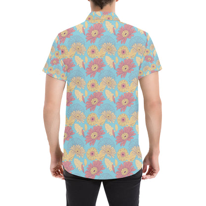Gerberas Pattern Print Design GB04 Men's Short Sleeve Button Up Shirt