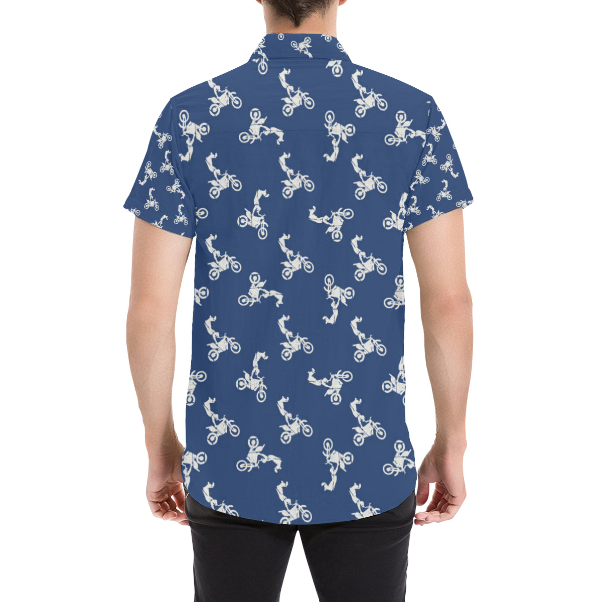 Motocross Pattern Print Design 01 Men's Short Sleeve Button Up Shirt