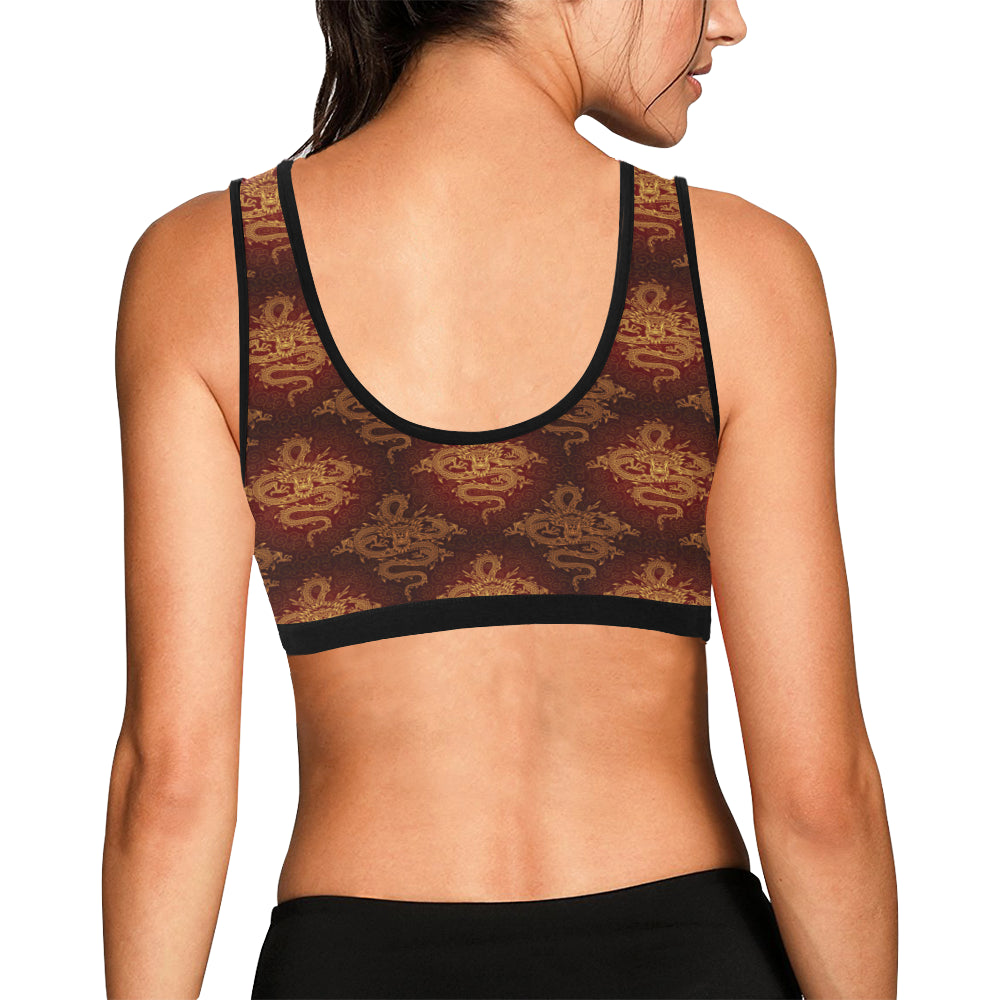 Chinese Dragons Gold Design Sports Bra