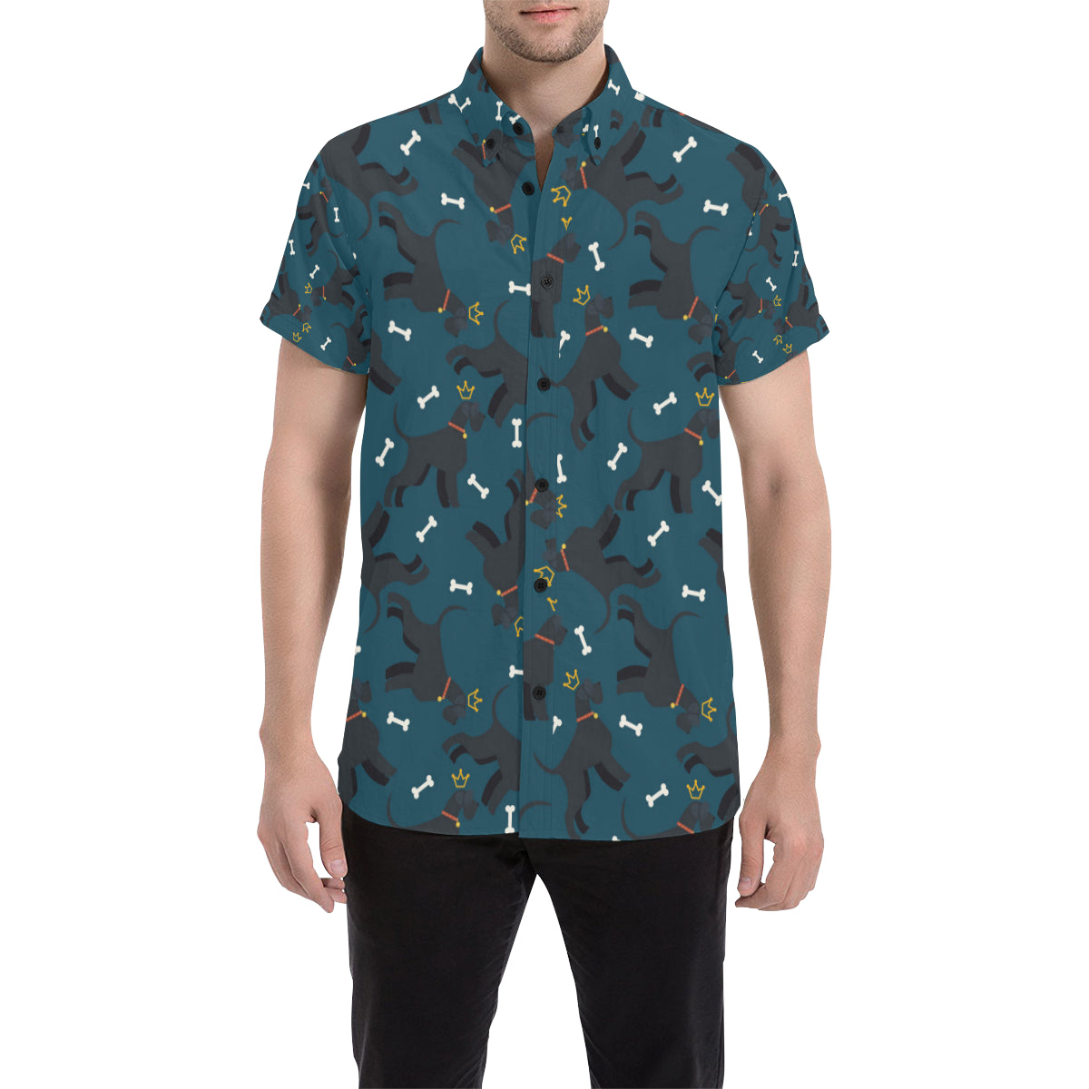 Schnauzers Pattern Print Design A04 Men's Short Sleeve Button Up Shirt