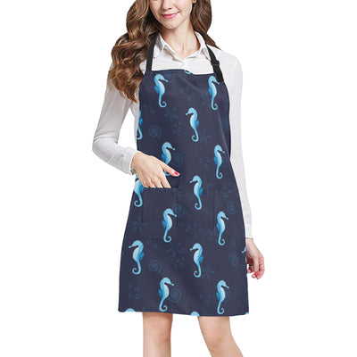 SeaHorse Blue neon Pattern Print Design 03 Apron with Pocket