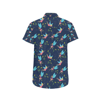 Fairy with flower Print Pattern Men's Short Sleeve Button Up Shirt